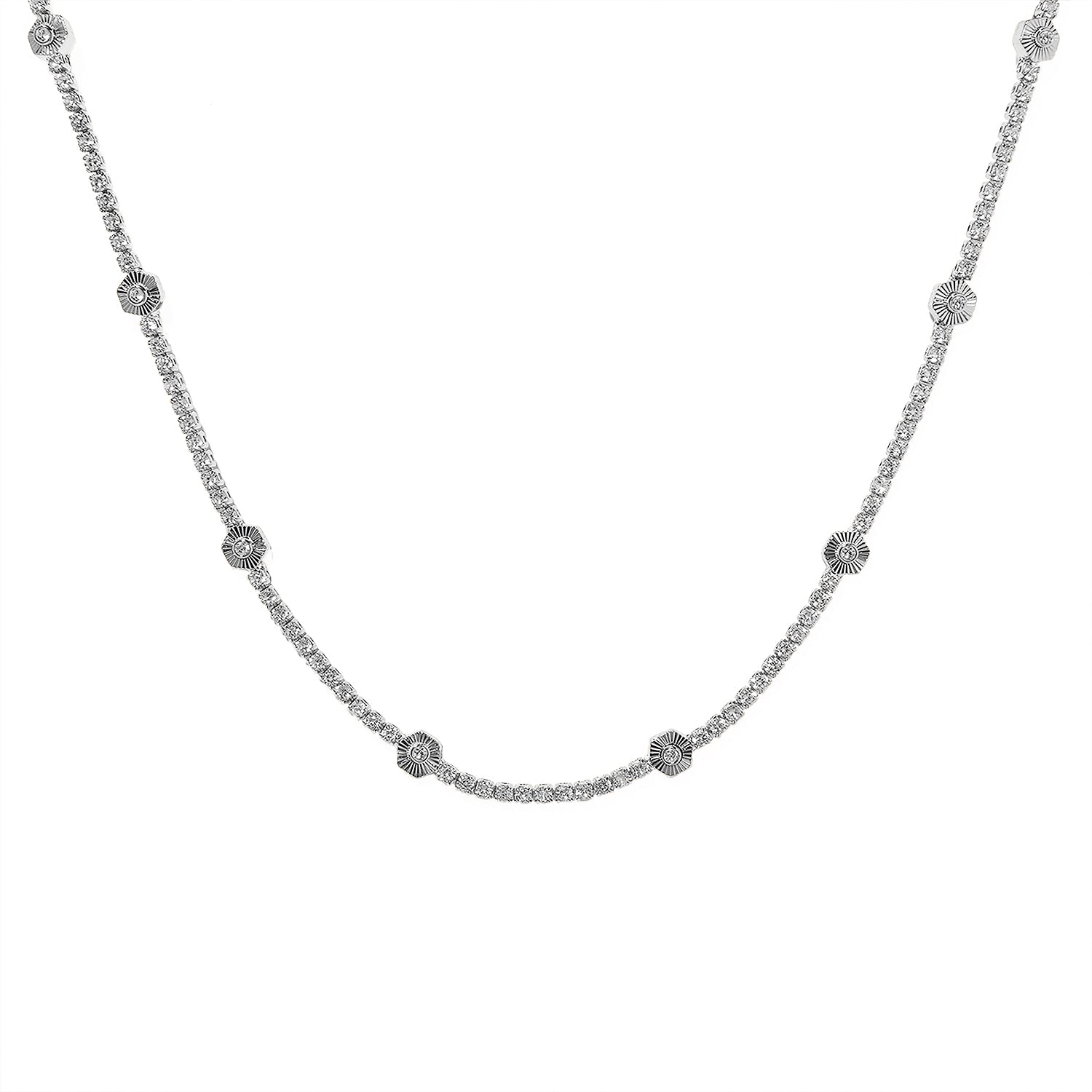 Pure and Simple Hexagon Tennis Silver Necklace