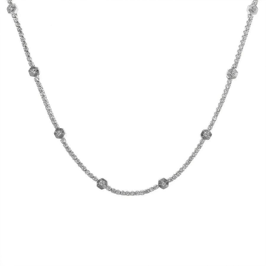 Pure and Simple Hexagon Tennis Silver Necklace