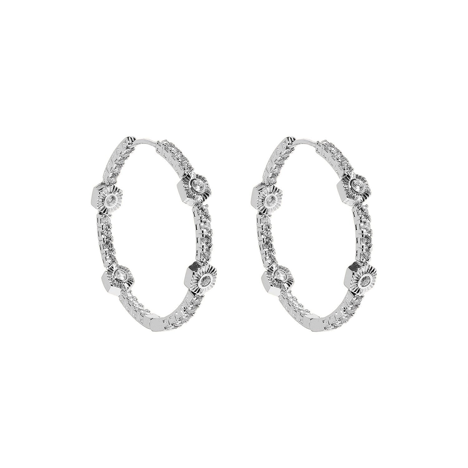 Pure and Simple Hexagon Tennis Silver Earring