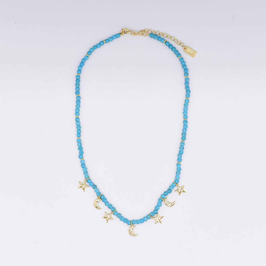 Semi Precious Moon and Stars Necklace