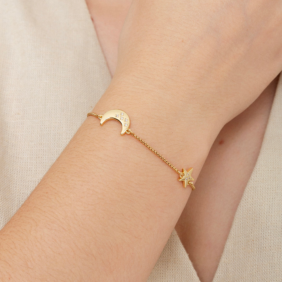 Moon & Star Adjustable Gold Bracelet