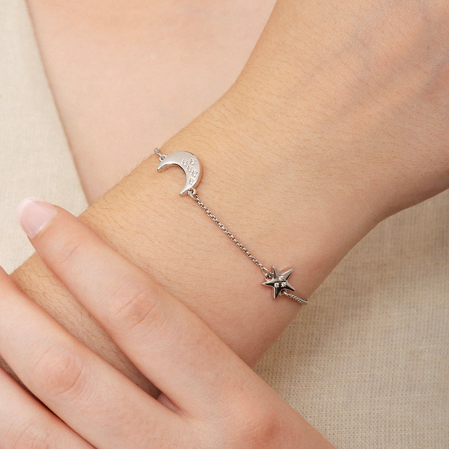 Moon & Star Adjustable Silver Bracelet