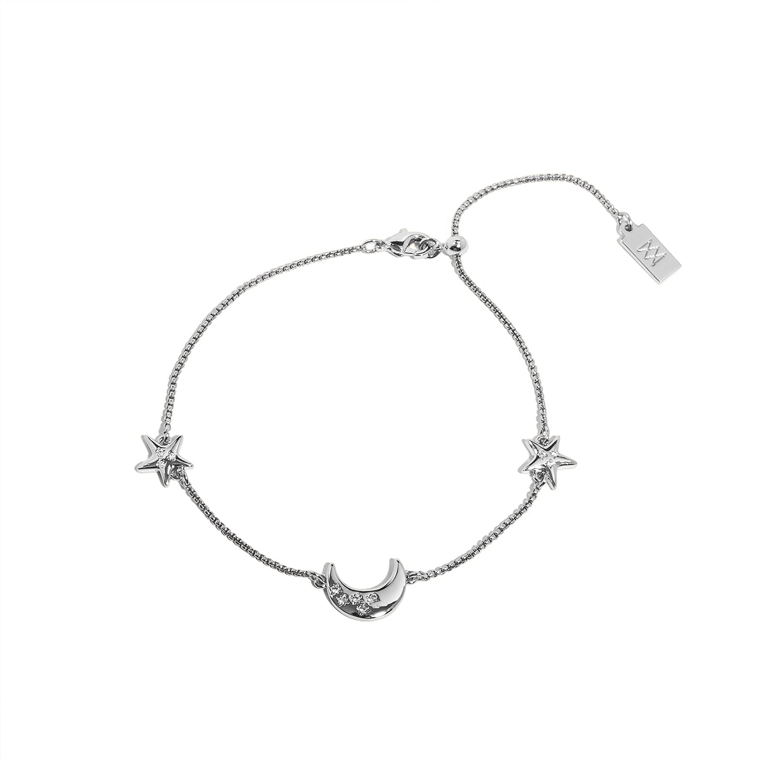 Moon & Star Adjustable Silver Bracelet