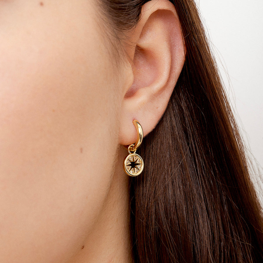 Three Times a Charm Starburst Hoop Gold Earring