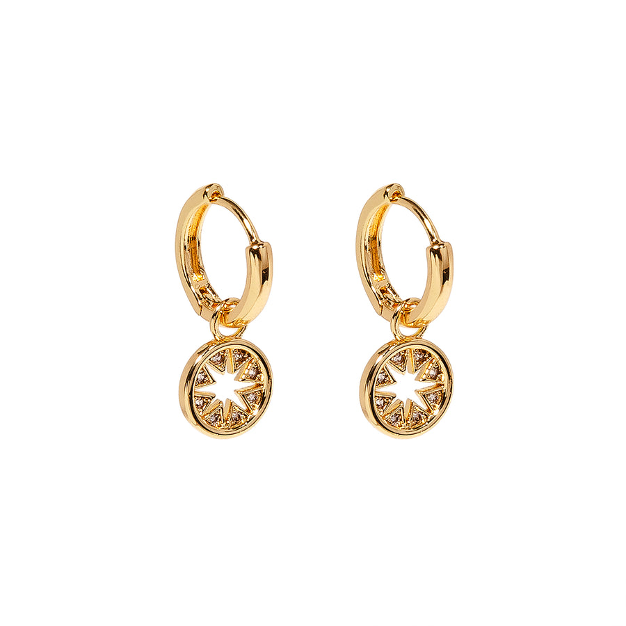 Three Times a Charm Starburst Hoop Gold Earring