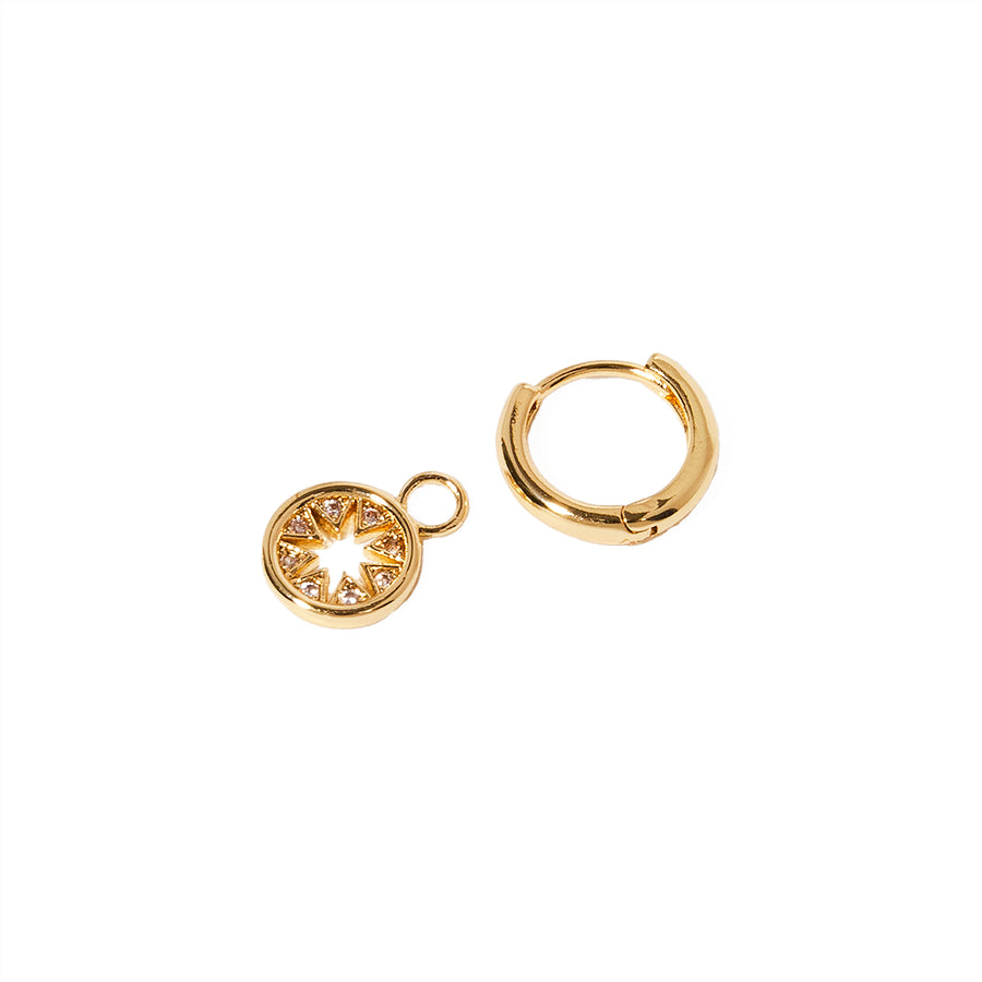 Three Times a Charm Starburst Hoop Gold Earring