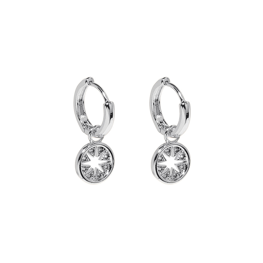 Three Times a Charm Starburst Hoop Silver Earring