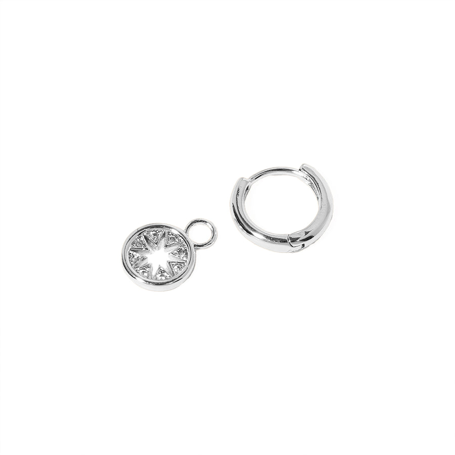 Three Times a Charm Starburst Hoop Silver Earring