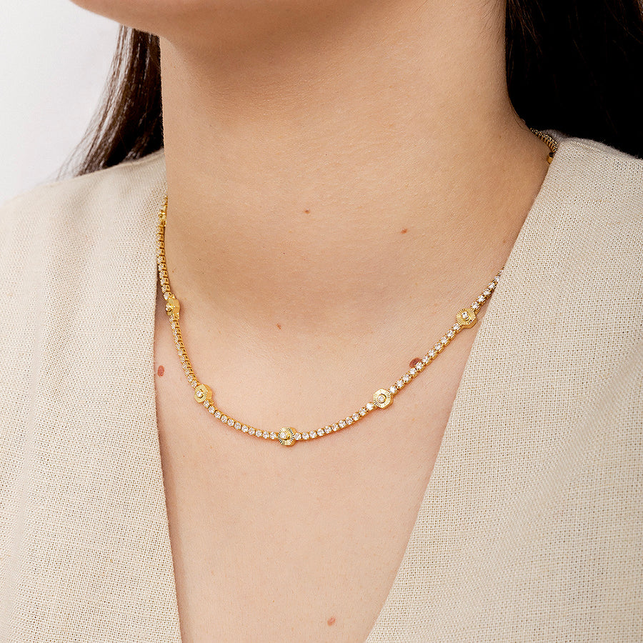 Pure and Simple Hexagon Tennis Gold Necklace