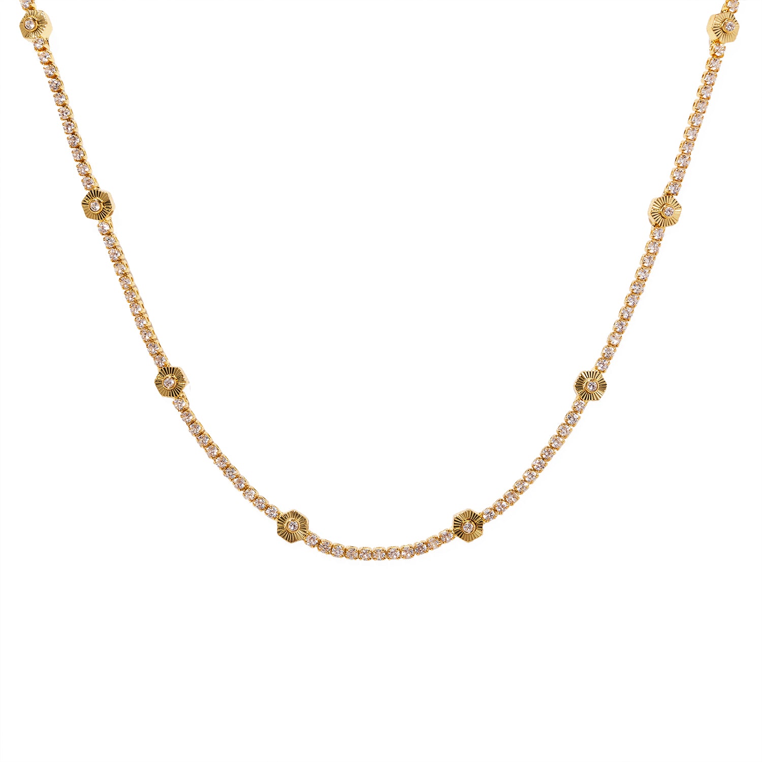 Pure and Simple Hexagon Tennis Gold Necklace