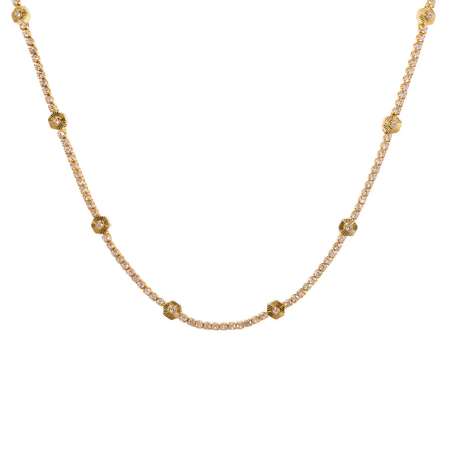 Pure and Simple Hexagon Tennis Gold Necklace