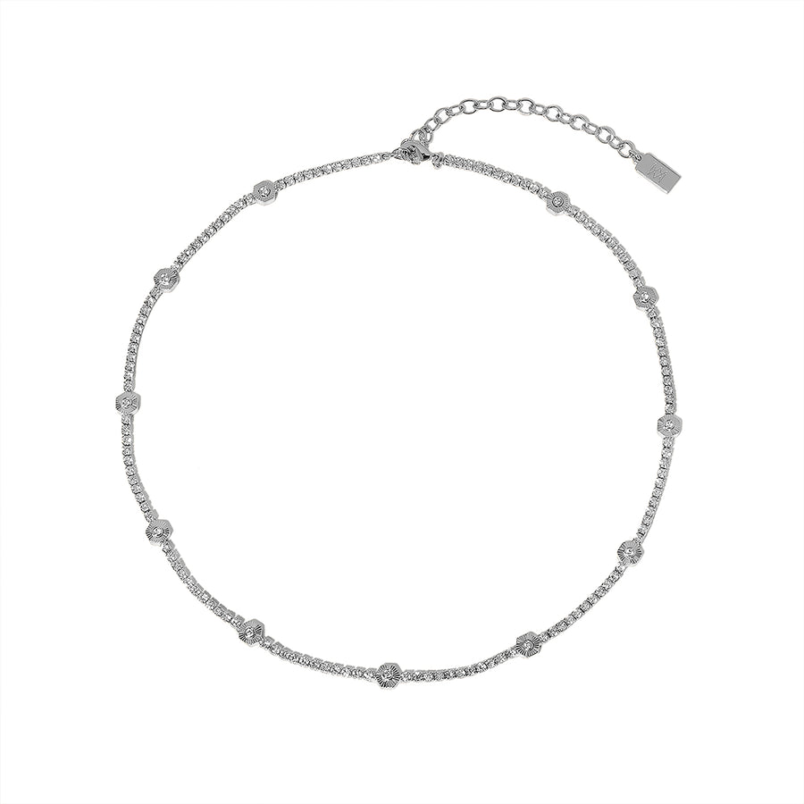 Pure and Simple Hexagon Tennis Silver Necklace