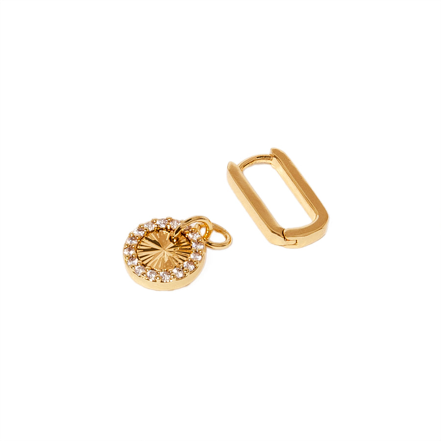 Circle Charm Oval Hoop Gold Earrings