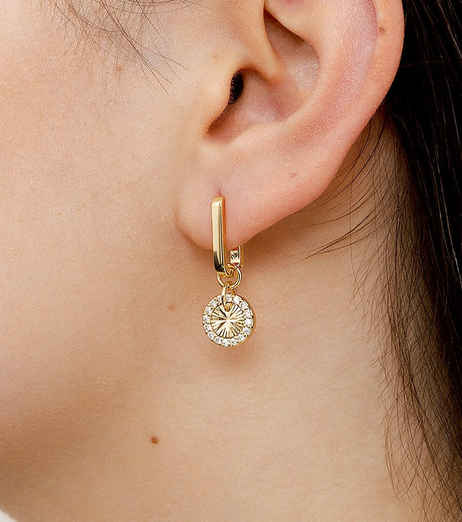 Circle Charm Oval Hoop Gold Earrings