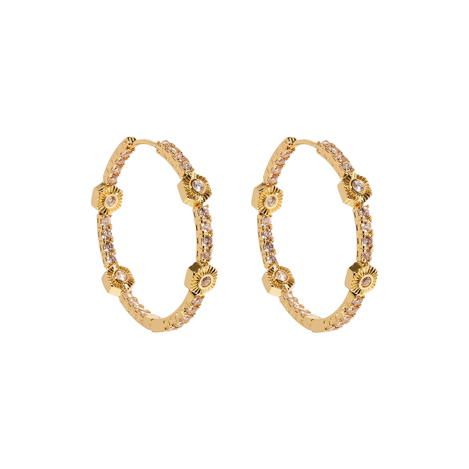 Pure and Simple Hexagon Tennis Gold Earring