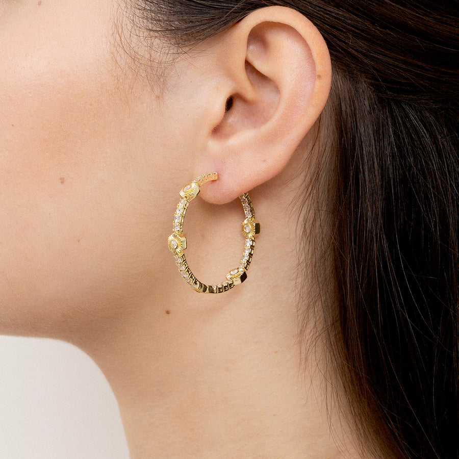 Pure and Simple Hexagon Tennis Gold Earring