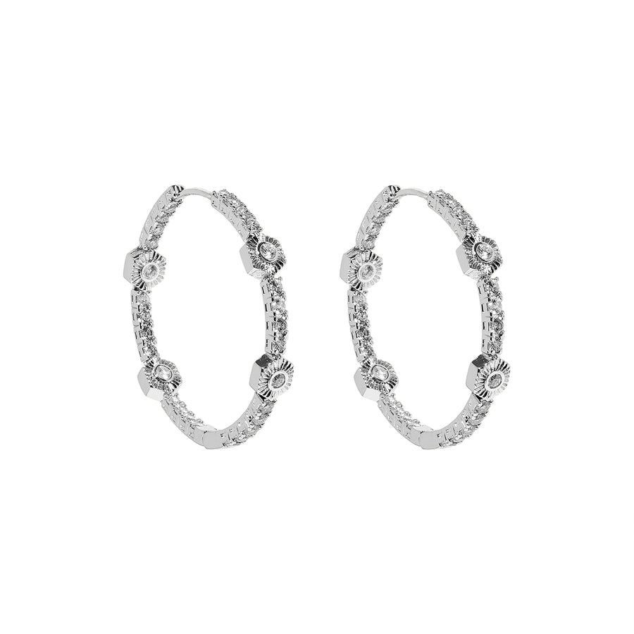 Pure and Simple Hexagon Tennis Silver Earring