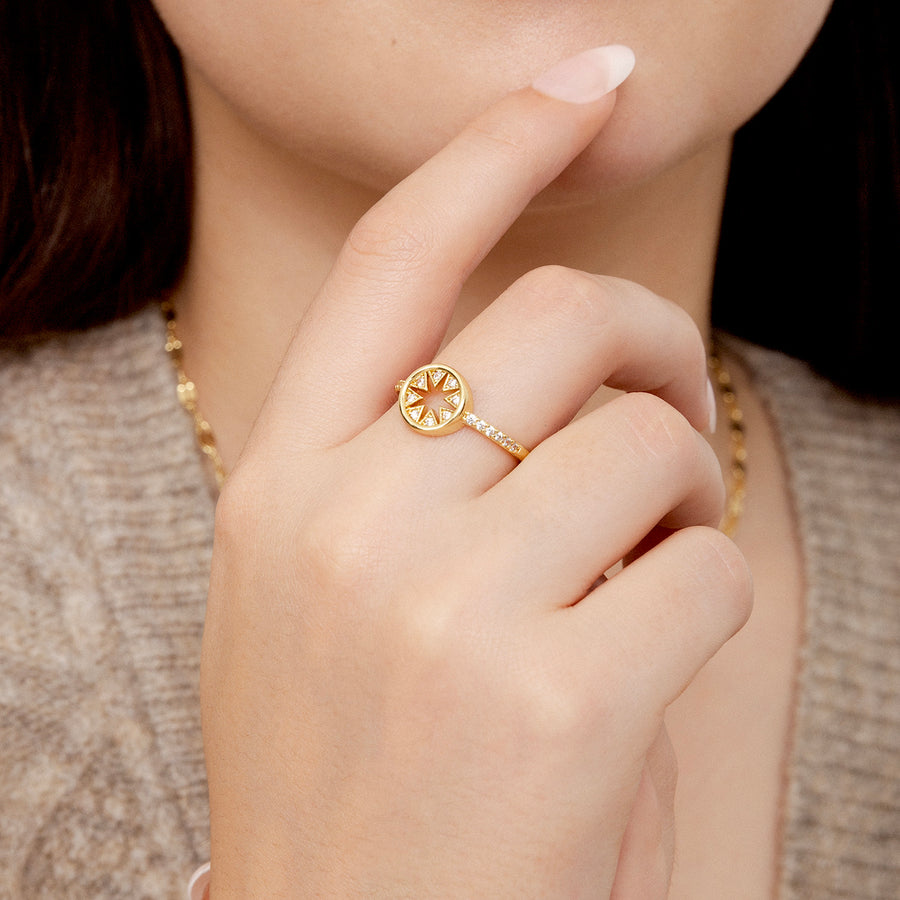 Three Times a Charm Starburst Gold Ring